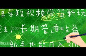 京东短视频带货新玩法，长期管道收益，新手也能日入300+